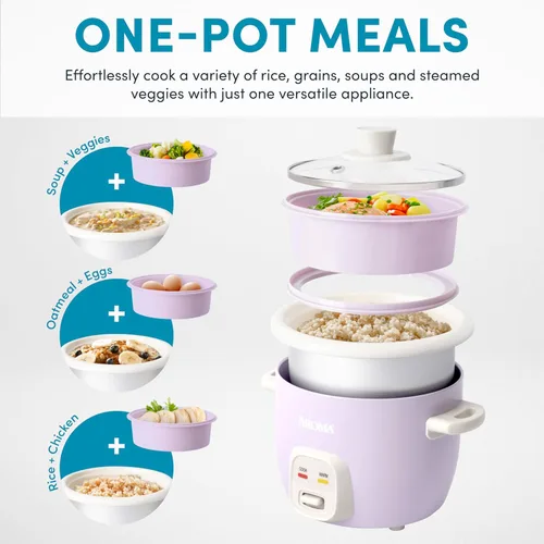 Vista 2 de Arrocera AROMA® CoreCoat con cesta emergente para cocinar al vapor (4 tazas cocinadas, 2 tazas sin cocinar)