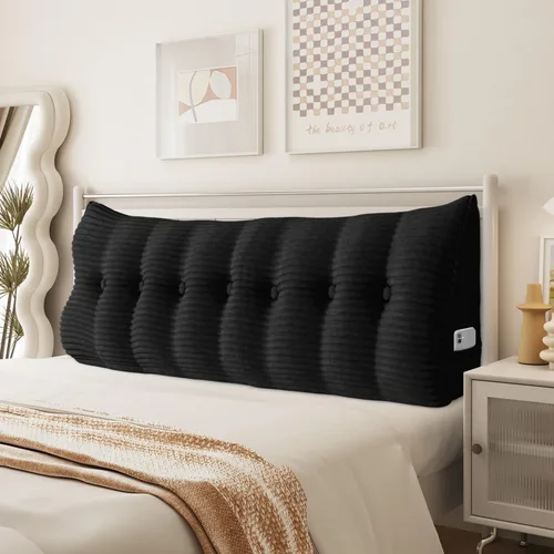 Vista 9 de Almohada de cuña para sentarse en la cama, almohada de lectura para adultos, soporte para respaldo, almohada de cabecero, sofá cama, cojín de Negro