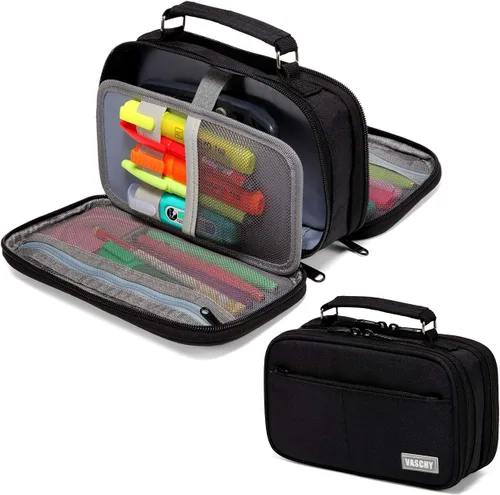 VASCHY Estuche para lápices, estuche grande con compartimentos para escuela secundaria, trabajo, oficina, organizador de bolígrafos, suministros