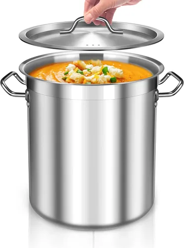 Vista 7 de Olla grande de 20 cuartos de galón, olla de sopa de grado comercial con tapa, olla de cocina de acero inoxidable sin níquel, ollas pulidas