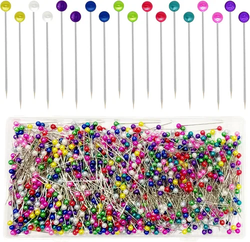 1000 piezas de alfileres de costura, alfileres rectos para tela, cabeza de bola perlada de 3.8 cm, alfileres de acolchado largos, alfileres de corsé