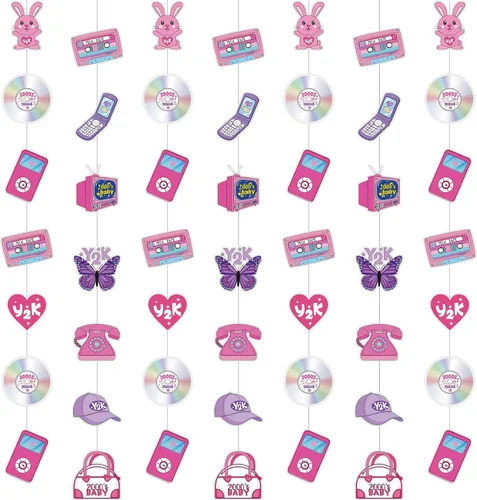 Spakon Paquete de 8 decoraciones para fiestas Y2k, pancarta de papel rosa de principios de los años 2000, decoración colgante con texto en inglés "I