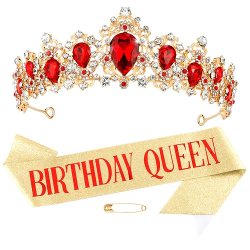 Didder Queen Sash & Crown - Tiara de cumpleaños para mujer, banda para mujer, Diamante falso