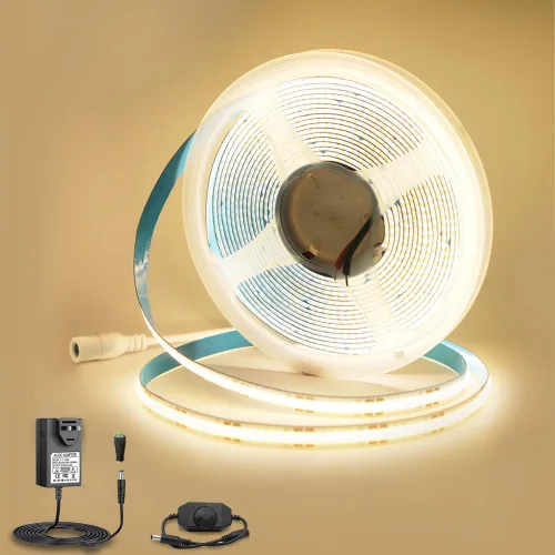 Vista 7 de Tira de luz LED COB, tira de luz LED blanca cálida de 16.4 pies, 3000 K, luz de cinta LED COB flexible de 12 V, tira de mazorca de 1600 LED