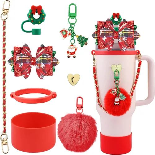 Vista 13 de Accesorios brillantes para vaso Stanley Cup de 40 onzas y 30 onzas, incluye funda de silicona para popote con lazo, bota de silicona para taza