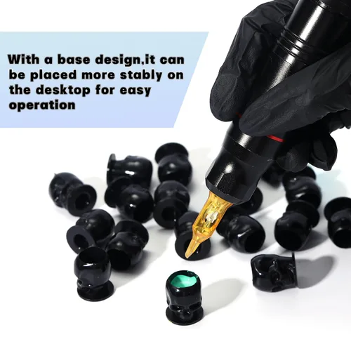 Vista 3 de Tapas de tinta de tatuaje, vasos desechables de tinta de tatuaje de calavera, 200 unidades, tapas de tinta de plástico para tatuajes, maquillaje