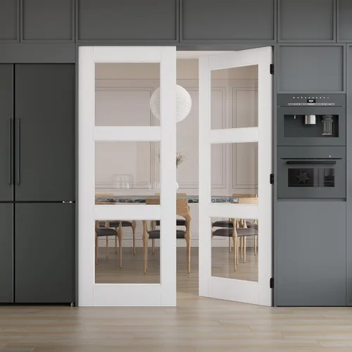 Vista 29 de 3-Lite - Losa de puerta de vidrio transparente templado de 18 x 80 pulgadas, coctelera interior pintable, adecuada para sala de estar, despensa
