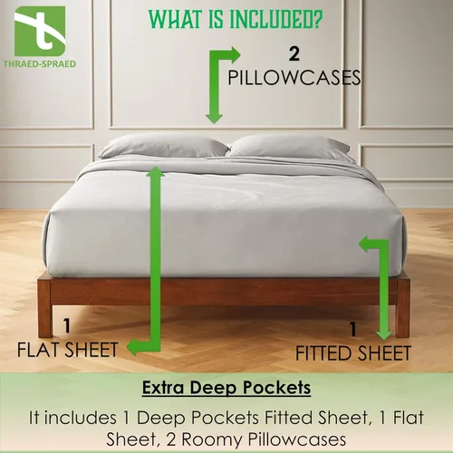 Vista 16 de Twin Size 4-Piece Sheet Set 1000 Thread-Count 100% Egyptain Cotton, 1000TC Soft, Breathable, Long-Staple Cotton Sateen Weave, Fits 19 Inches Extra