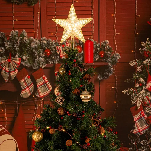 Vista 3 de Christmas Star Tree Topper - Christmas Tree Toppers Light with 10 LED Warm Lights - Golden Xmas Tree Star - Christmas Tree Decorations for Indoor