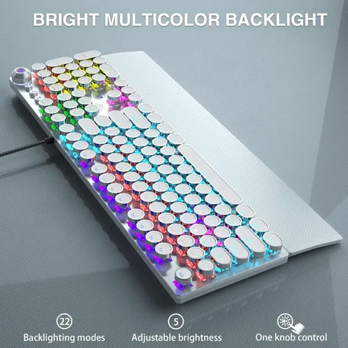 Vista 4 de AULA Combo de teclado y ratón, teclado retroiluminado RGB arco iris, paquete de ratón, teclado mecánico con cable blanco para juegos + auriculares