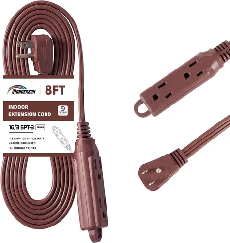 Vista 24 de Cable de extensión de enchufe plano de 3 tomas, certificado UL, cable de extensión para interiores de 16 calibre 1 pie negro de 3 puntas, tira
