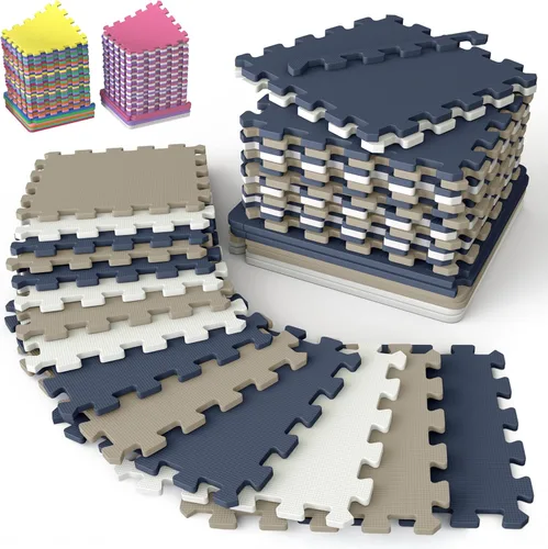 Vista 9 de 16 azulejos con bordes Tapete de juego para bebé de 12 x 12 pulgadas, azulejos de rompecabezas de espuma, no tóxico, suave, impermeable
