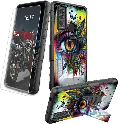 Vista 43 de Funda para AT&T Maestro Max 2021/Cricket Ovation 2 con protector de pantalla de vidrio templado, funda resistente con función atril integrada