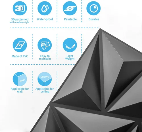 Vista 5 de Art3d - Paneles de pared 3D de 20 piezas, 11.8" x 11.8" (1.77 m²) Paneles de pared de PVC, decoración de pared adhesiva para sala de estar, Negro