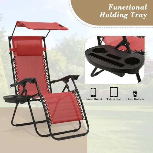 Vista 8 de Athena Collection Zero Gravity - Juego de 2 sillas de salón para exteriores con toldo y toldo de 25 pulgadas de ancho, sillas reclinables con Rojo