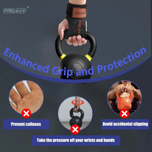 Vista 3 de Frelaxy Correas de muñeca de levantamiento de pesas para mujeres y hombres, agarres de levantamiento de pesas con bucle de muñeca, cuero de doble