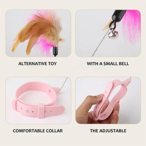 Vista 5 de POPETPOP Juguetes de collar para gatos, juguetes nteractive para gatos con campana, collar ajustable para mascotas para interiores