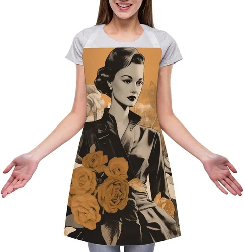 Vista 3 de MUSM Apron for Adults - 27.6 X 31.5 Inch, Heavy-Duty Polyester Aprons with Two Large Pockets, Waterproof Girl And Flowers Kitchen Apron for Cooking