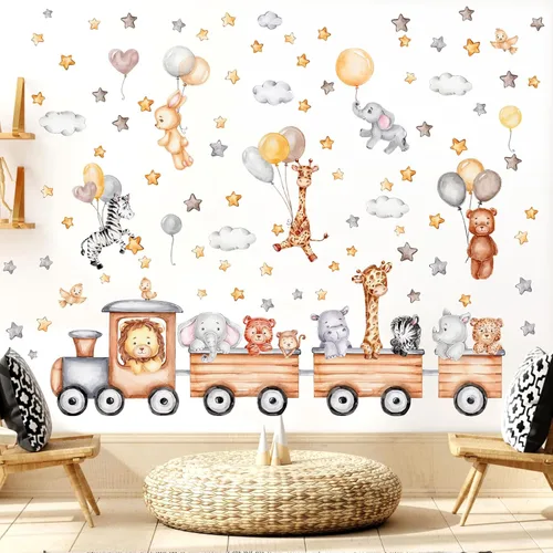 Calcomanías de pared para bebé, calcomanías de pared para guardería, globo de dibujos animados, calcomanías de pared de animales, calcomanías de