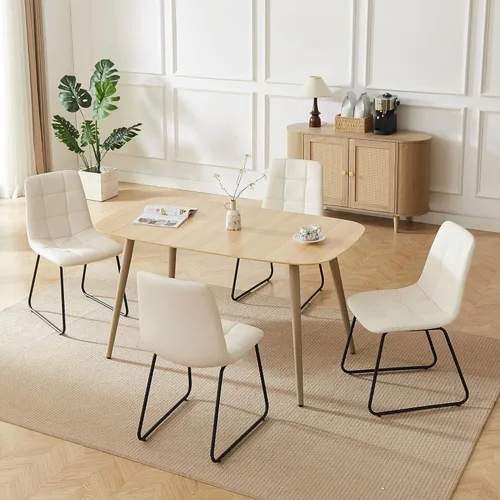 Vista 10 de HIPIHOM Mesa de comedor moderna de granja de 47.2 pulgadas, mesa de comedor rectangular de madera con patas de metal para 4 personas para comedor