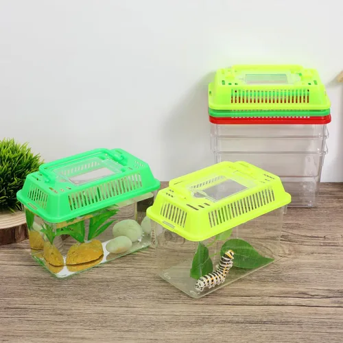 Vista 8 de POPETPOP Mini tanque de peces portátil con asa, acuario transparente de plástico, tanque de tortugas pequeñas, funda de cría de reptiles, tanque