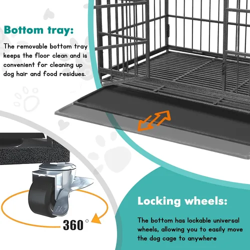 Vista 4 de XPIY Jaula grande para perros – Perrera de metal resistente de 48 pulgadas para perros grandes, medianos y pequeños, segura para interiores