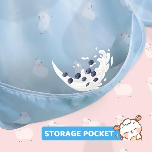 Vista 3 de Little Dimsum Babero para bebé con bolsillo, impermeable, baberos de alimentación para niños y niñas, paquete de 2