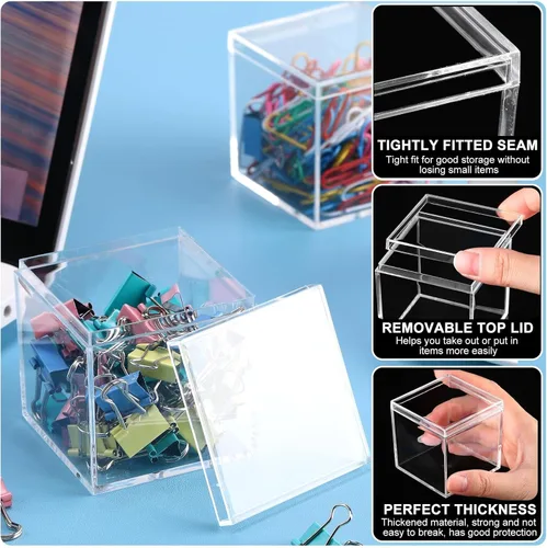 Vista 4 de Tuanse 40 Piezas Cajas de Acrílico con Tapa Caja de Acrílico Pequeña Transparente Cubo Cuadrado de Plástico con Tapa Mini Contenedores Display 2.2 x