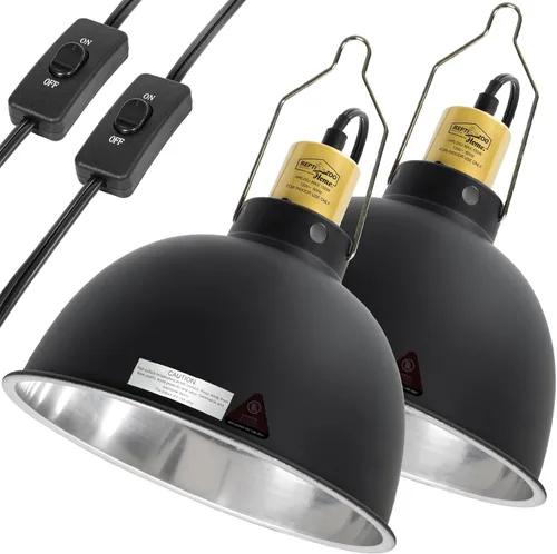 Paquete de 2 lámparas de reptiles, lámpara de calor de reptiles de cúpula profunda de 8.5 pulgadas con interruptor, lámpara de terrario dual UVB