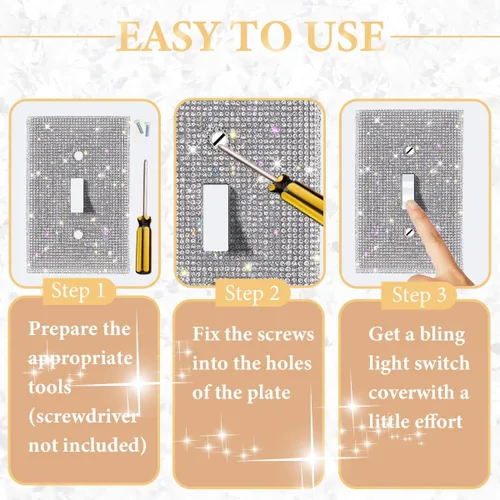 Vista 4 de Cubierta de interruptor de luz con brillos genéricos y enchufes, cubierta de placa de pared con diamantes de imitación brillantes, cubiertas