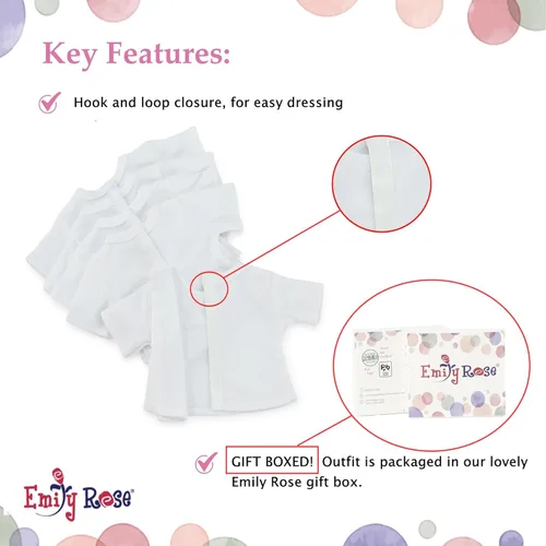 Vista 7 de Emily Rose Paquete de 5 camisetas blancas de 18 pulgadas para muñecas – 80/20 algodón/poliéster Ropa básica para muñecas – Se adapta a muñecas