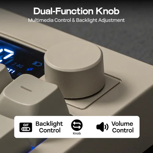 Vista 8 de EPOMAKER Aula S102 PRO Membrane Gaming Keyboard with TFT Screen, Volume Knob & Number Pad, BT/2.4G/USB, RGB Backlit, Creamy Silicone Structure, Grey