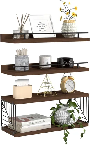 Estantes flotantes para pared, estante flotante para baño, juego de 3, estante flotante para pared con soporte de papel higiénico para baño, Marrón