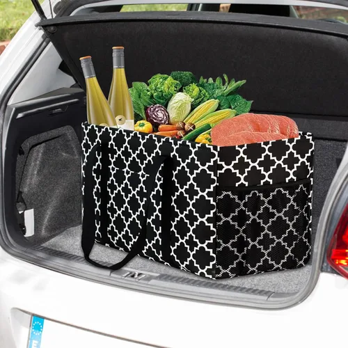 Vista 3 de GhvyenntteS Bolsa extragrande de utilidad – Bolsa de utilidad con marco de alambre de metal y tablero inferior duro, bolsas de comestibles