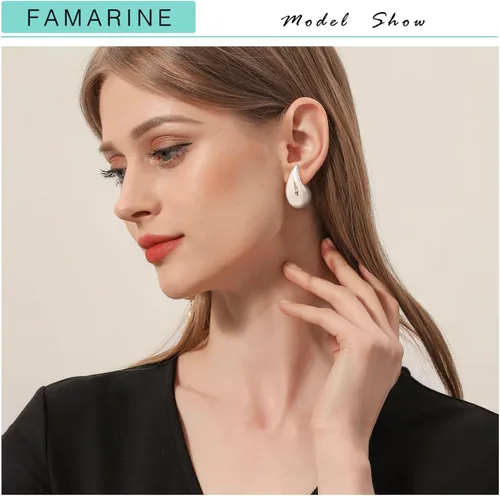 Vista 2 de FAMARINE Pendientes de gota de oro para mujer, aretes de gota de agua, joyería de moda para regalo