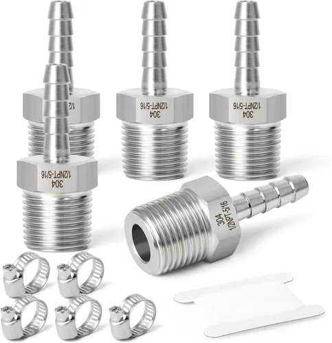 Vista 105 de TAISHER 1 PIEZA Accesorio de Manguera Codo de Acero Inoxidable 304 de 90 Grados - Púa de 1" x Púa de 1" para Combustible/Aire/Líquido/Gas con 2