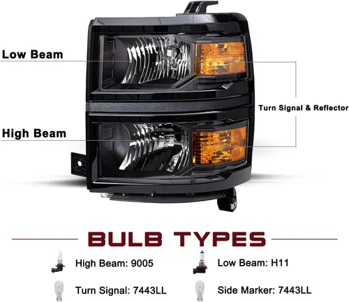 Vista 2 de JSBOYAT - Conjunto de faros delanteros para 2014-2015 Chevy Silverado 1500 Pickup Truck, lámparas delanteras estilo OE de halógeno, faros delanteros