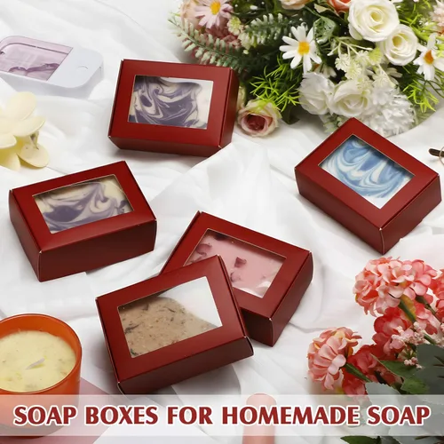 Vista 60 de Zonon 30 piezas de cajas de jabón para embalaje casero, mini cajas de regalo de papel kraft con ventana para panadería, caramelos, fabricación