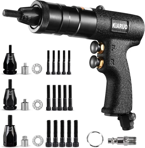 Pistola Neumática de Tuerca Remachadora con Cabeza Autobloqueante Mandriles de 1/4, 5/16 y 3/8, Pistola Remachadora de Tuercas de Velocidad
