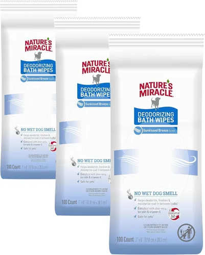 Vista 3 de Nature's Miracle Toallitas de baño desodorizantes para perros, 100 unidades, aroma a lavanda