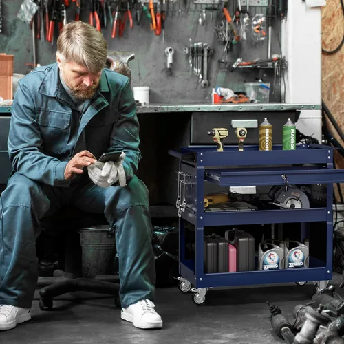 Vista 2 de Carrito de herramientas rodante de 3 niveles, carrito de herramientas de 330 libras de capacidad con ruedas, carros de herramientas de servicio