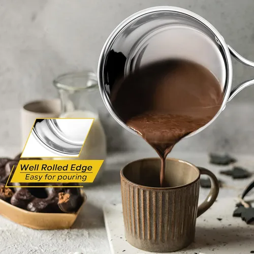 Vista 5 de E-far Cacerola de 1 cuarto de galón con tapa, olla pequeña de acero inoxidable con tapa de vidrio para cocinar, fácil de limpiar y sin óxido, apta