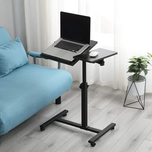 Vista 7 de TigerDad Mesita de noche móvil con ruedas para computadora portátil, mesa inclinable sobre la cama con ruedas, mesa de bandeja ajustable en altura