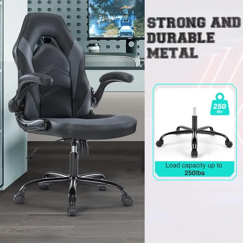 Vista 6 de Gaming Chair - Ergonomic Office Chairs Flip-up Armrest and Height Adjustable Desk Splicing PU Leather Computer Chair with Lumbar Support
