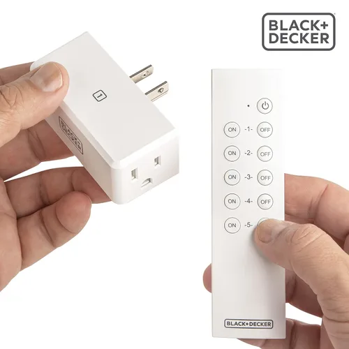 Vista 5 de BLACK+DECKER Toma de control remoto inalámbrico, paquete de 5 tomas, 2 controles remotos - Interruptores de luz premium