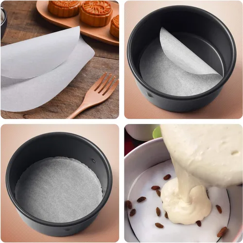 Vista 6 de Juego de círculos para hornear de papel pergamino – Papel de hornear redondo antiadherente de 4 pulgadas, 7 pulgadas, 9 pulgadas.