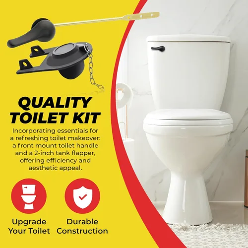 Vista 2 de Qualihome Kit de repuesto de manija de inodoro de montaje frontal - Manija de descarga negra con reemplazo de aleta universal de 2 pulgadas