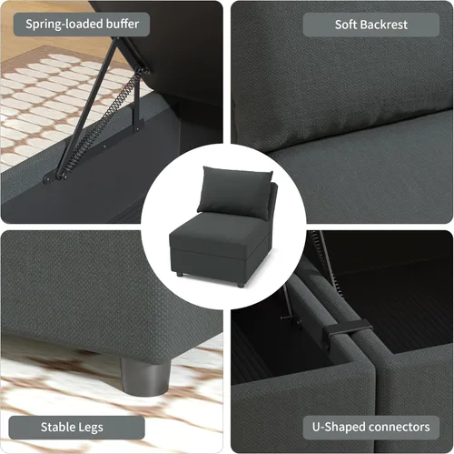 Vista 6 de Ainfox Sofá modular modular y sofás para sala de estar, módulo de sofá gris oscuro sin brazos de 27 pulgadas con almacenamiento, sofá para sala