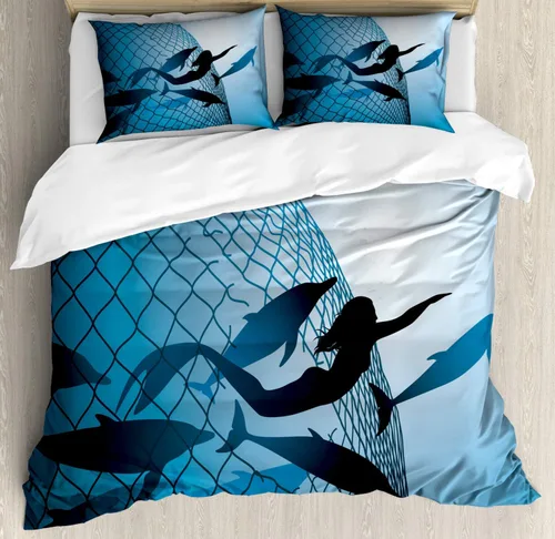 Vista 84 de Ambesonne Hawaii - Juego de funda de edredón de verano, palmeras y hojas exóticas de helecho, fondo colorido abstracto, juego de ropa de cama