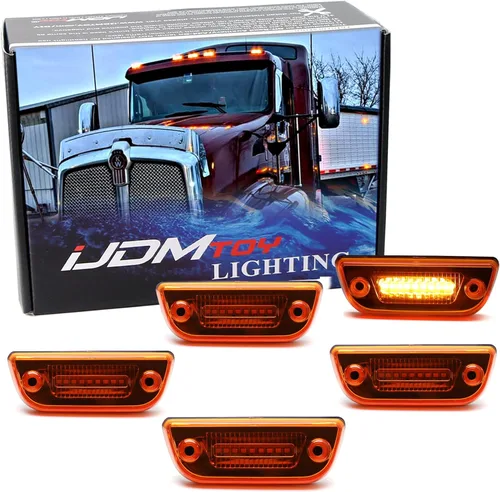 iJDMTOY 5 luces de marcador de techo de cabina con lente ámbar súper brillante para techo de cabina frontal compatible con Kenworth T680 T770 T880,
